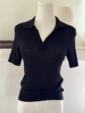 Rolla’s Ribbed Knit Polo Black Fitted Minimalist 90s Style Small